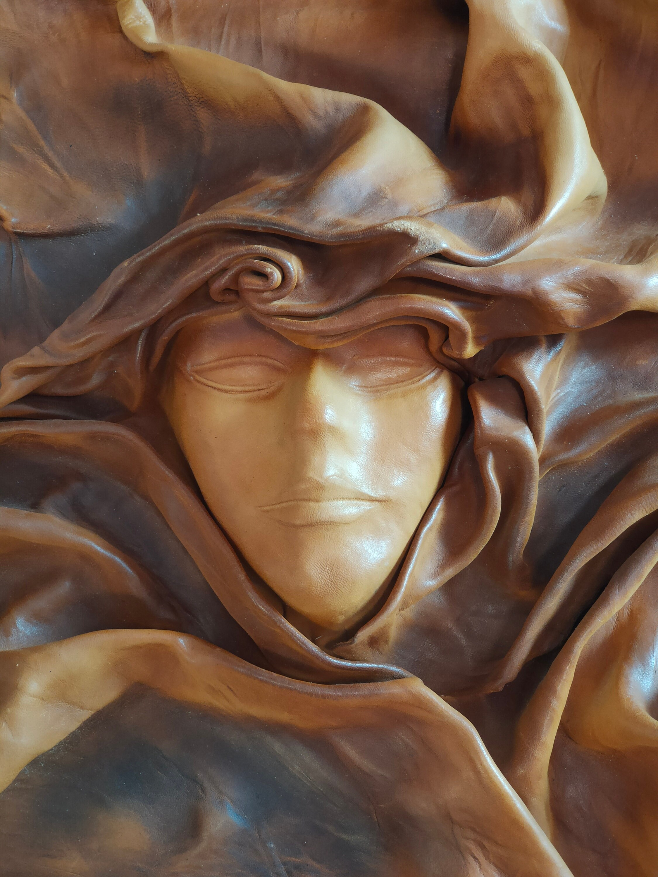 Masque Décoratif Mural Vintage en Cuir, Visage d'un Homme Du Désert Touareg Cuir