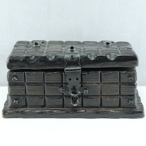 Vintage houten sieradendoos, oude opbergdoos, klein houten doosje, cadeau om te geven, origineel doosje, kerstcadeau