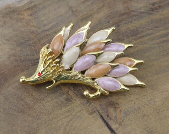 Broche hérisson vintage en métal doré, ancienne broche dorée, broche cadeau pour femme forme hérisson, broche originale, belle broche