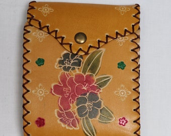 Vintage leather wallet with hand painted designs, old leather sewn and hand  painted wallet