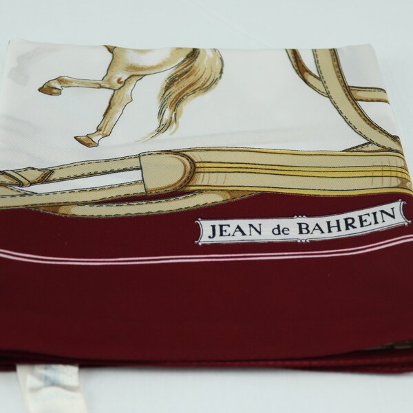 Foulard carré Jean de Bahrein vintage motifs équestre, foulard pour femme, carré en polyester, cadeau pour femme, écharpe rouge femme