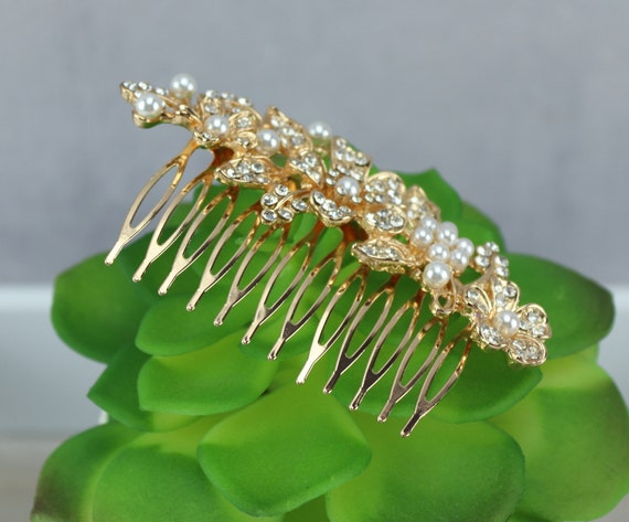 Bridal hair comb clip in pearl and vintage rhines… - image 3