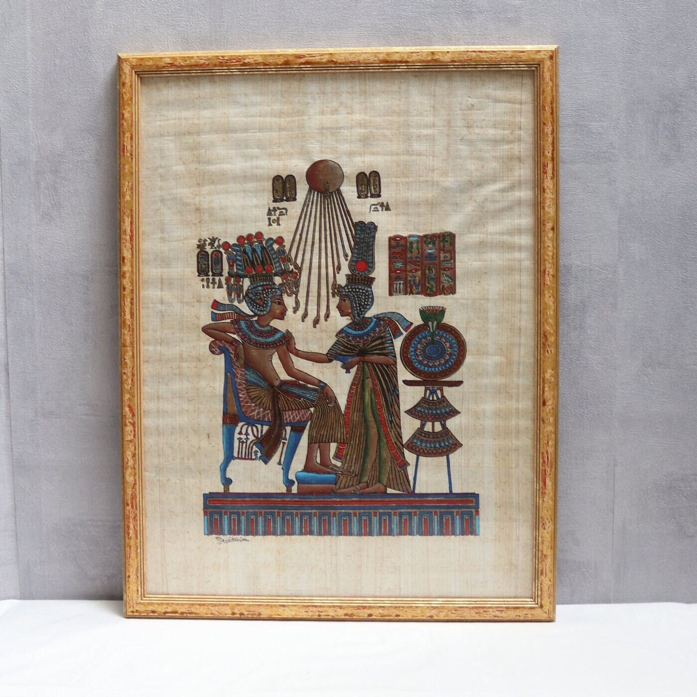 S.GHARIB によって描かれ署名された本物のエジプトのパピルス