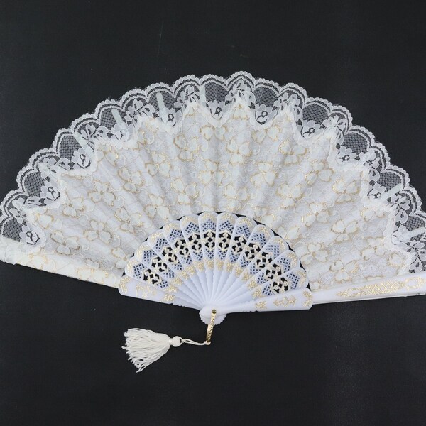 Vintage lace and imitation mother-of-pearl fan, old lace fan, white collector's fan, gift for her, gift idea