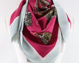 Vintage J.F. Sommer collection scarf in genuine silk, "House of Hunting and Nature" design, pure silk square scarf for women, perfect as a gift for women