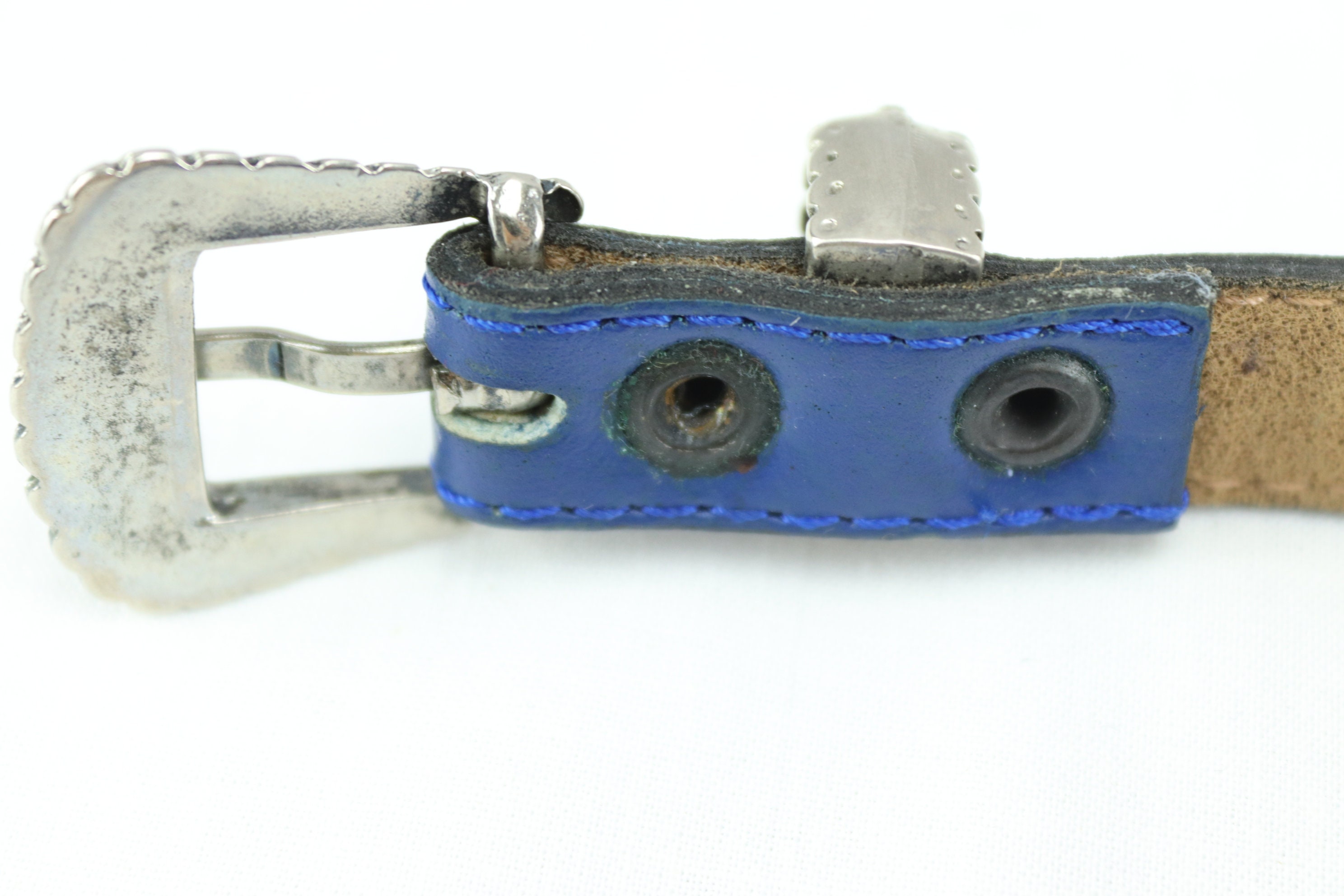 Vintage Blue Leather Belt, Small Size Belt With Silver  display picture 1
