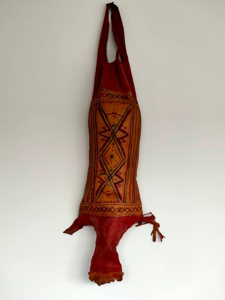 Sac Touareg Berbère Artisanal Antique en Cuir, Outre Ancienne Vintage