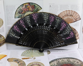 Original hand-painted vintage wooden fan inspired by Marie Duplessis, antique collector's item, Mother's Day gift