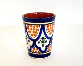 Handmade Moroccan ceramic cup, hand-decorated glass, Moroccan artisan glass, Moroccan mug, terracotta cup