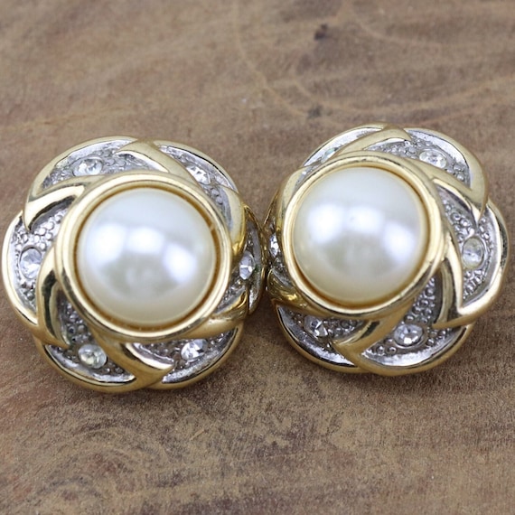 Boucles D'oreilles Vintage Strass Et Résine Doré Neige - Fermoir Clip - Neuf Sans Emballage