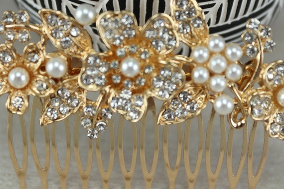 Bridal hair comb clip in pearl and vintage rhines… - image 10