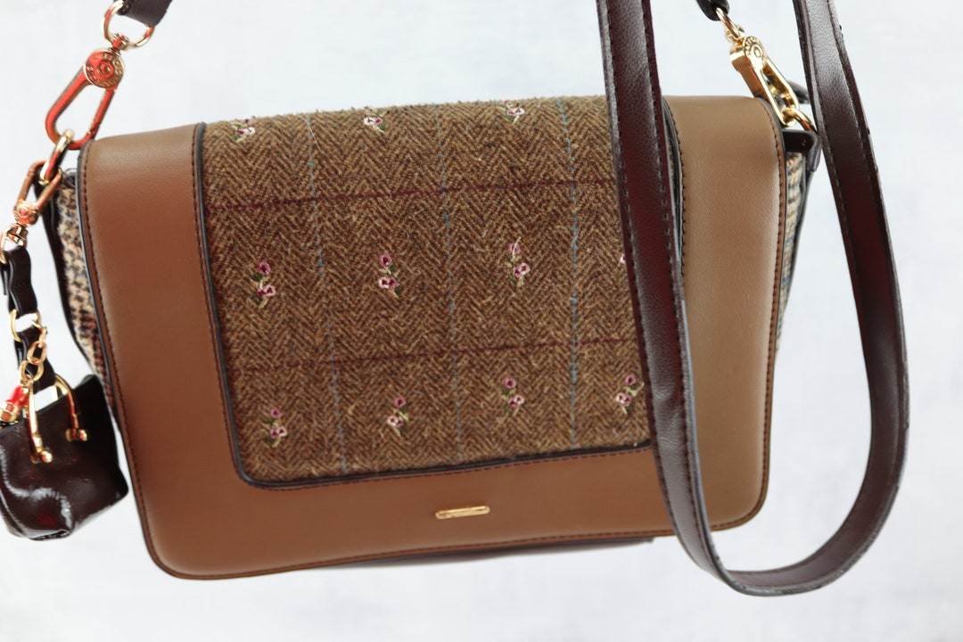 Sac à main en cuir et tissu vintage pour femme, ancien sac de la