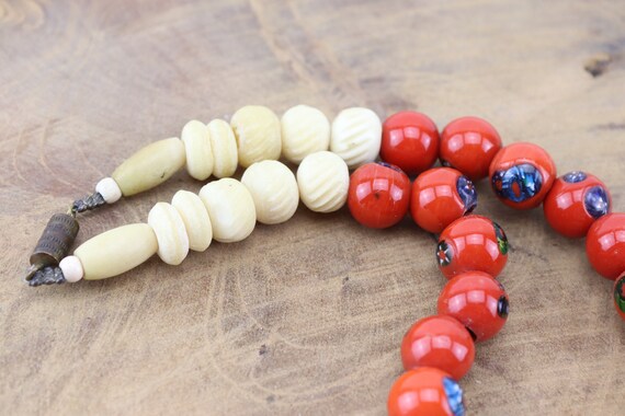 Superbe Collier Vintage En Perles De Céramique - Broche Ancienne Fantaisie - Occasion