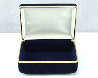 Vintage jewelry box, antique navy blue storage box, gold silk and velvet box, antique box, gift for women, beautiful box