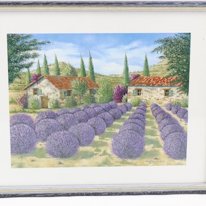 Lithograph reproduction signed "Didier ioculano", print on D.IOCULANO paper, lavender fields, hanging picture, wall decoration