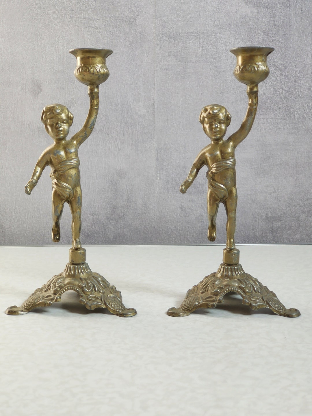 Pair of Vintage Brass Cherub Candle Holders French Cherub Etsy UK