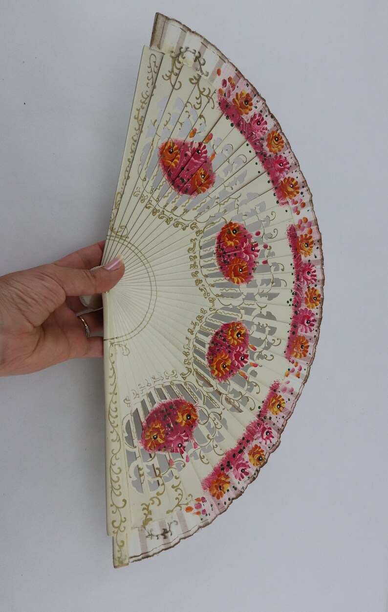 Vintage Hand-painted Wooden Fan, Rare Fan, Collectible Fan Inspired by ...