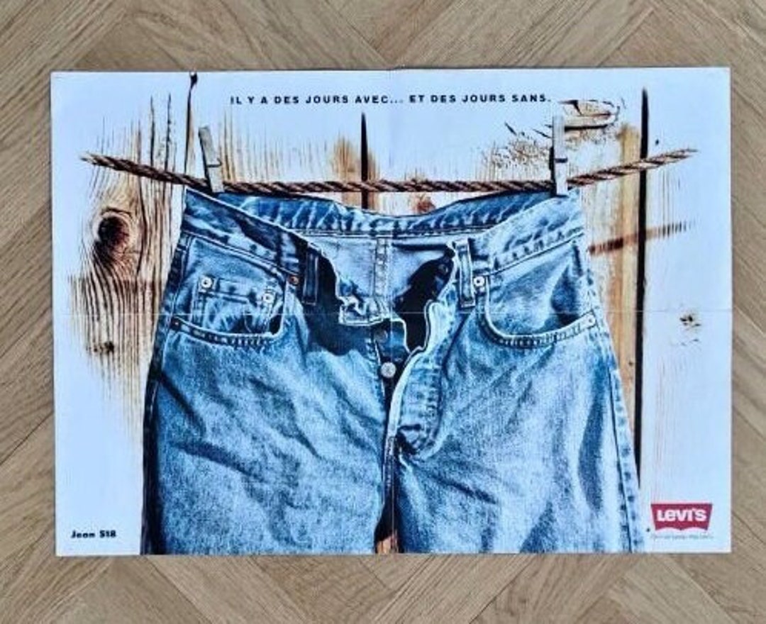 Levi's Jeans Advertising Poster From the 90s, Rare and Levi's Jeans Advertising Poster From the 90s, Rare and