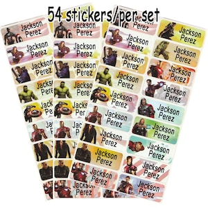 Custom Avengers Name Stickers – 54 Waterproof Labels per Set for Kids, School Supplies, Bottles, Stationery, Party Favours,