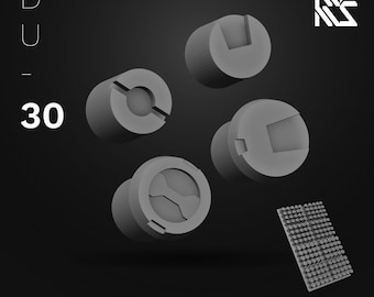 May include: A 3D rendering of four gray Detail Cover II components, each with unique geometric cutouts, arranged against a dark background. A small rectangular grid of tiny gray cylinders is also present. The text "Detail Cover II" and "HDM" are visible.