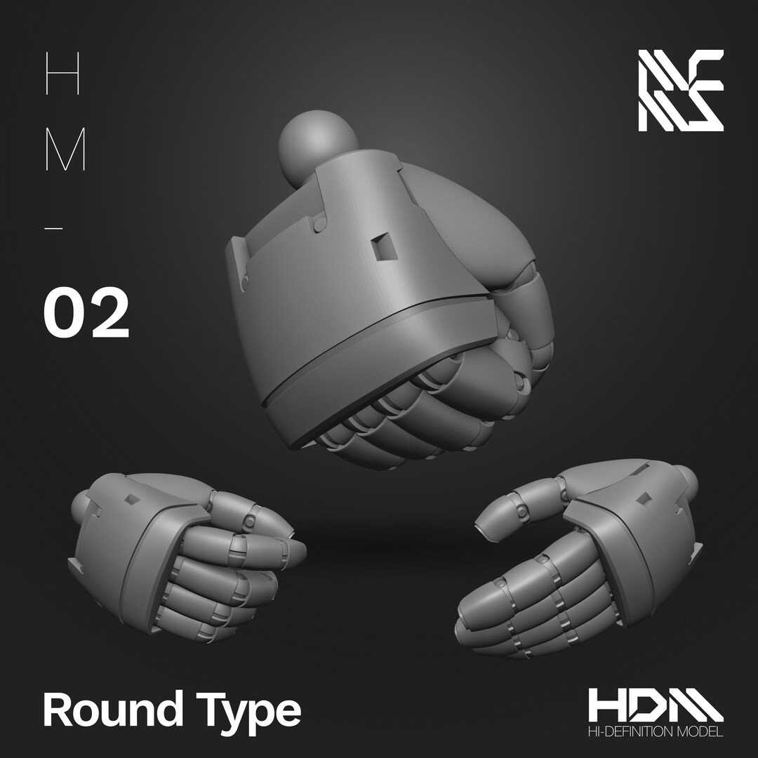 HDM Round Type Hands [ver. 2] for 1/144 & 1/100 Scale Mecha Model Kits ...