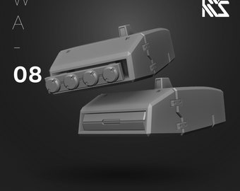 May include: A 3D model of a gray missile pod with a hatch and four missile compartments. The model is labeled "Missile Pod II" and "HDM HI-DEFINITION MODEL".