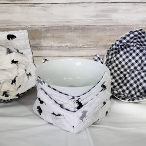 Reversible Bowl Cozy: Quilted Cotton Hot Pad - Shiplap/Gingham