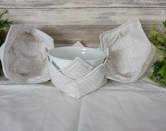 Reversible Bowl Cozy: Cream Linen Look, Quilted Hot Pad