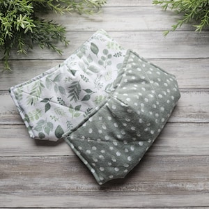 Reversible Microwave Bowl Cozy: Eucalyptus Leaves & Sage Dots, Quilted Hot Pad
