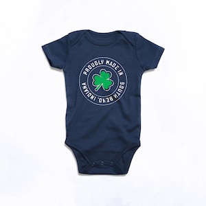 Notre Dame &quot;Made in South Bend&quot; Onesie | Picture Perfect Game Day Outfit for Baby Boy or Girl | Baby Shower Gift
