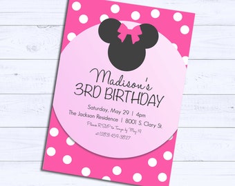 Minnie Mouse Birthday Invitation Personalized Pink and White Polka Dot ...