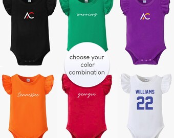 Spiel Tag Body |  Passen Sie Ihr Team & Farben | Bild perfektes Spiel Tag Outfit für Baby Mädchen | Babypartygeschenk (Siebdruck)