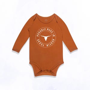 Texas &quot;Made in Austin&quot; Onesie | Picture Perfect Game Day Outfit for Baby Boy or Girl | Baby Shower Gift