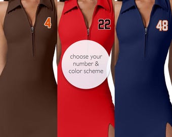 Tennisjurk voor wedstrijddagen | Personaliseer je nummer en kleuren | Damestennisjurk met ingebouwde shorts | Voeg je eigen tekst toe (zeefdruk)