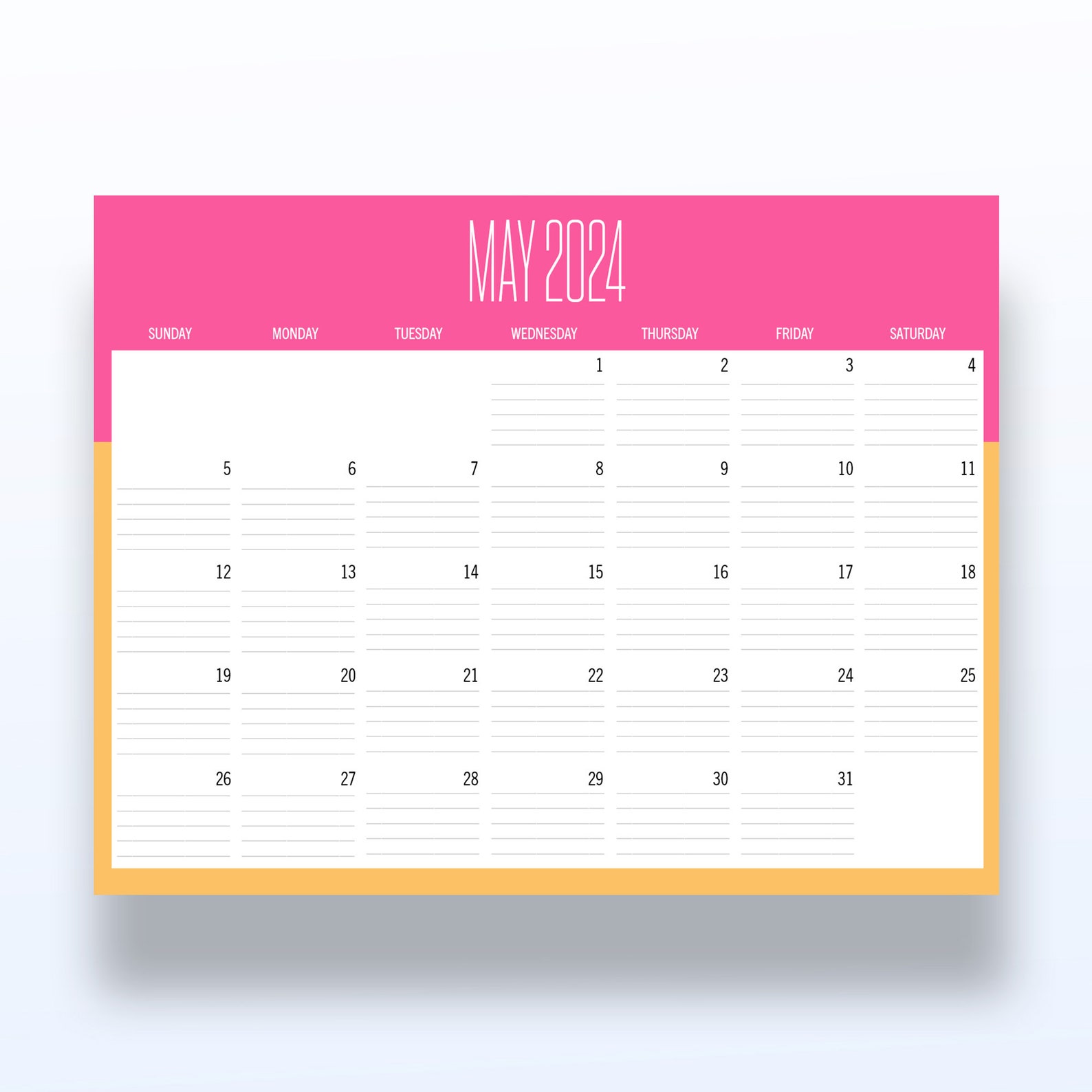 Printable May Calendar Lined Boxes for Notes Instant Download Print at ...