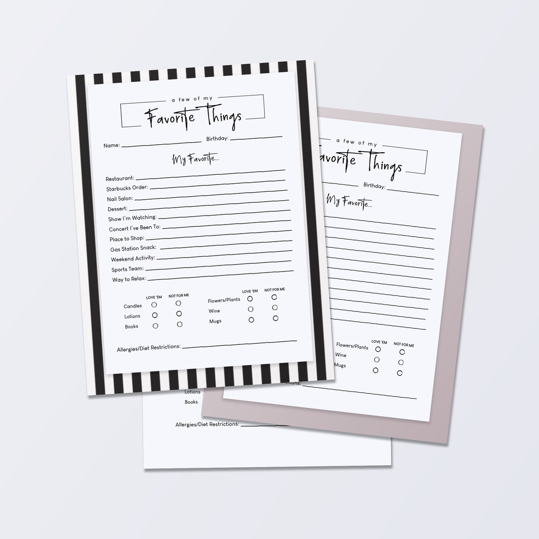 Printable Favorite Things Worksheet for Office/new Employees | Instant ...