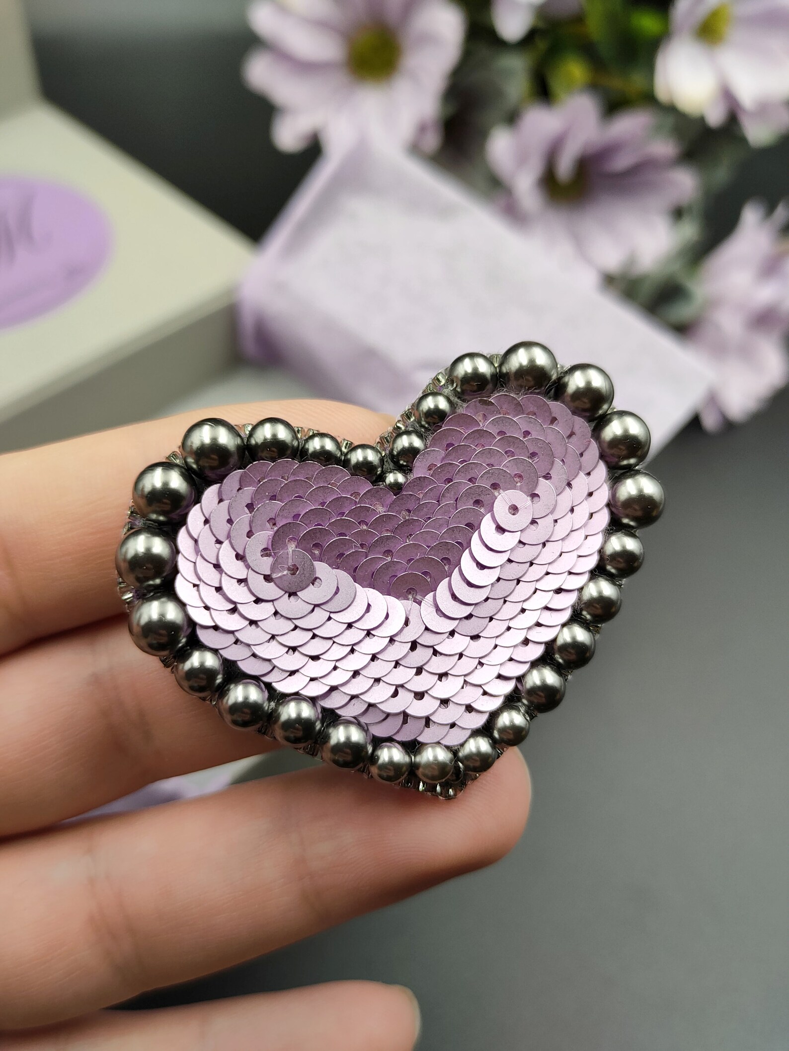 Purple heart brooch handembroidered heart broach Etsy