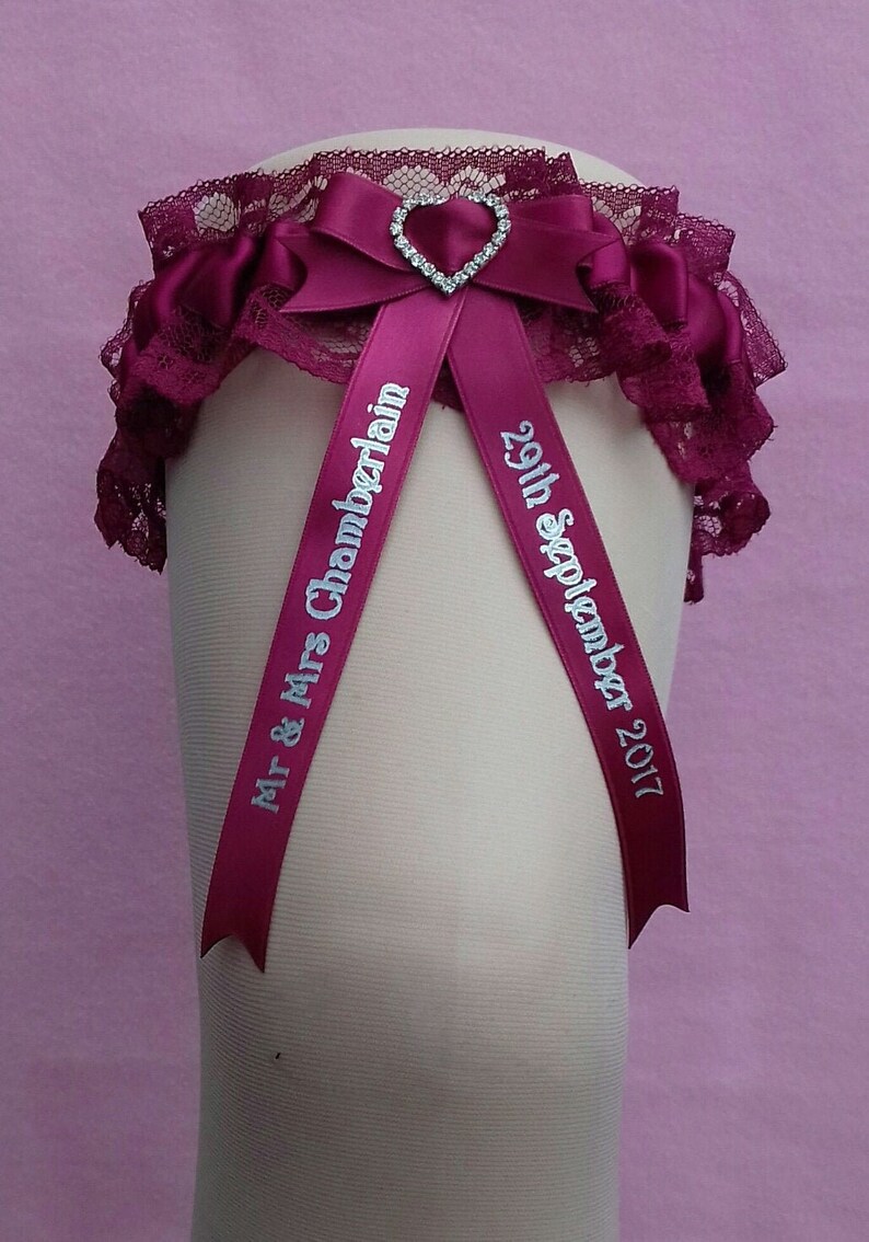 Burgundy Claret Wine Personalised Wedding Garter