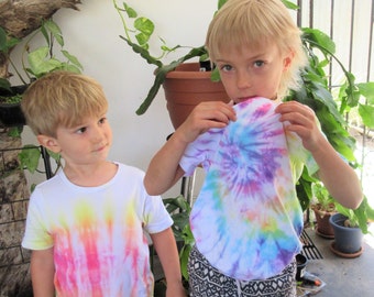 Spiral Tie-dye Kid's Tee's; Girls, Boys, Unisex, Rainbow, Pastel