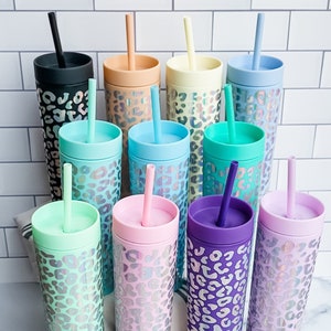 Strata Cups Multicolor Skinny Tumblers with Lids and Straws (12 Pack) - 16oz Double Wall Acrylic Tumbler, Tall Matte Skinny Tumblers, Bulk with Free