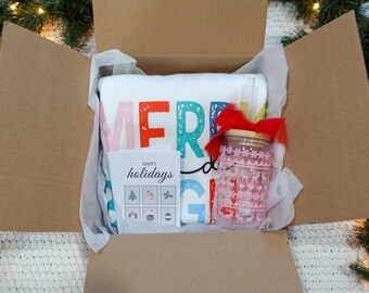 Holiday Gift Box | Glass Cup Bundle, Self-Care Basket | Holiday Care Package