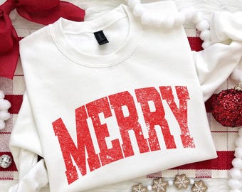 Merry Christmas Sweatshirt | Vintage Lettered Holiday Crewneck