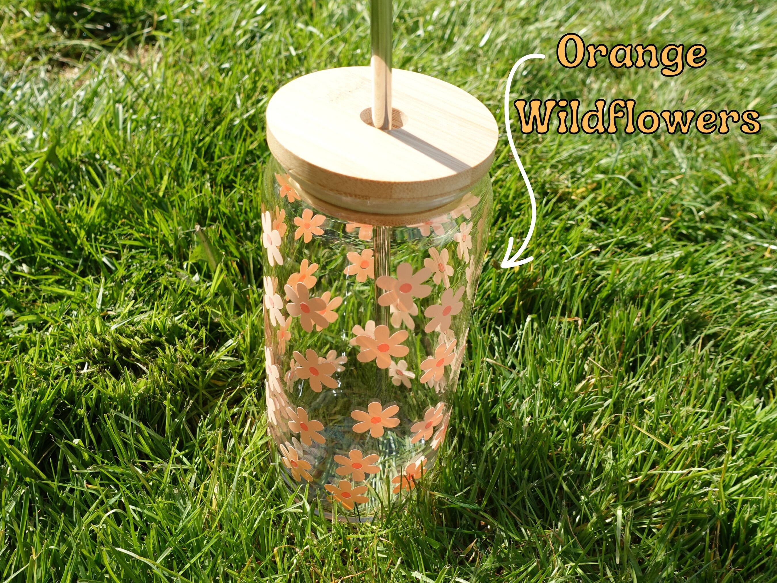 Daisy Glass Iced Coffee Cup With Bamboo Lid & Straw - Etsy