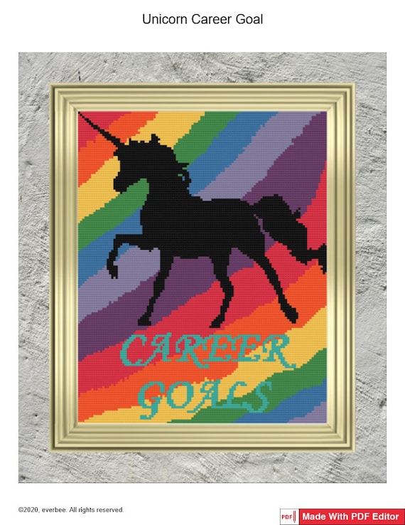 Unicorn Career Goals Cross Stitch Pattern PDF, Modern Cross Stitch, Funny Cross Stitch, Rainbow Cross Stitch, Contemporary Cross Stitch