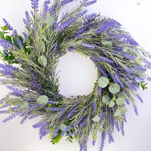 Lavender Wreath: Artificial Flowers & Herbs, 16 Inch Door Decor