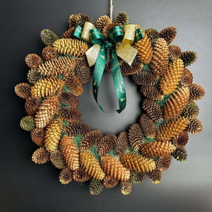 Handmade Lacquered Pinecone Christmas Wreath: Rustic Holiday Decor