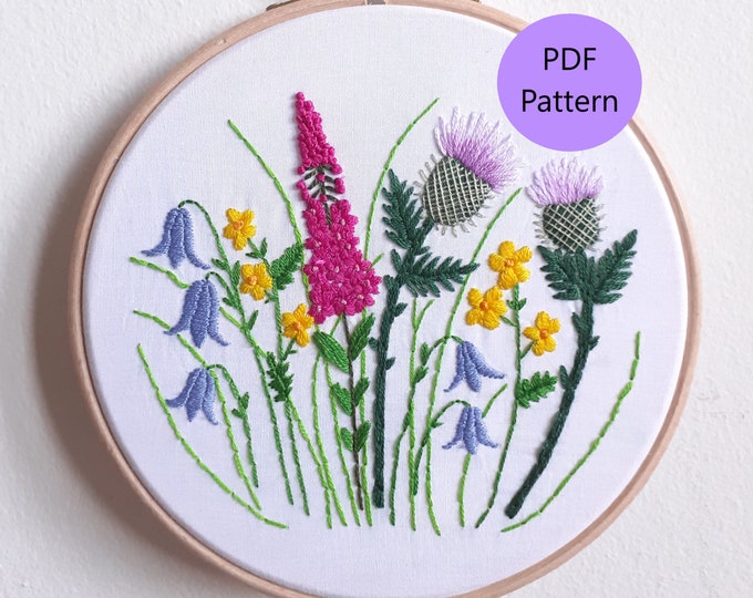 Scottish Wildflowers Embroidery Pattern // Beginner Etsy