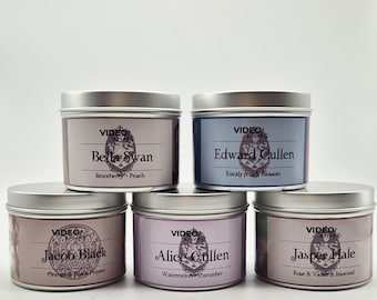 Schemering | 5 4oz sojablikjeskaarsencollectie | Bella, Edward, Alice, Jasper en Jacob.