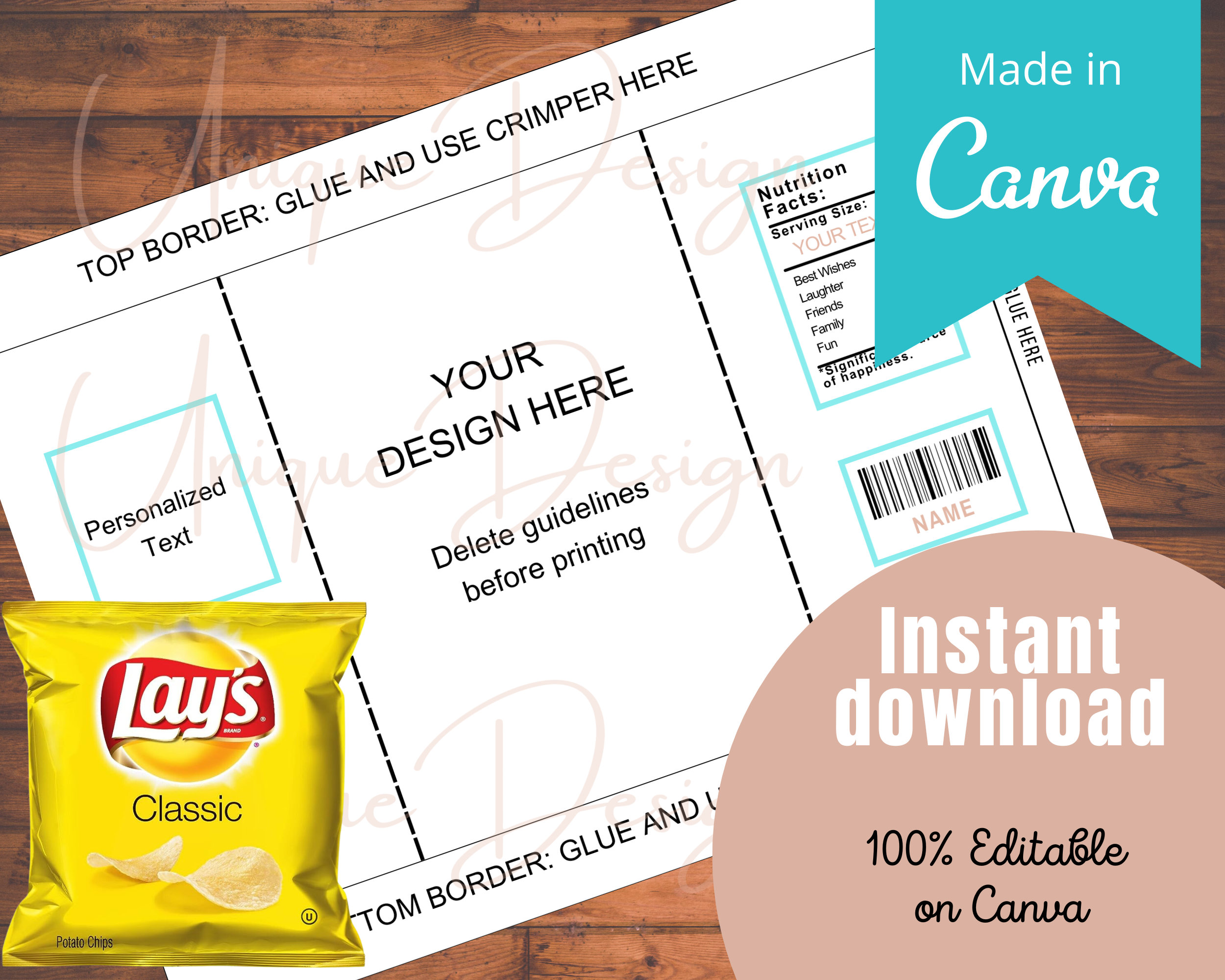 Chip Bag Template Chip Bag Template Canva Editable Blank - Etsy Australia