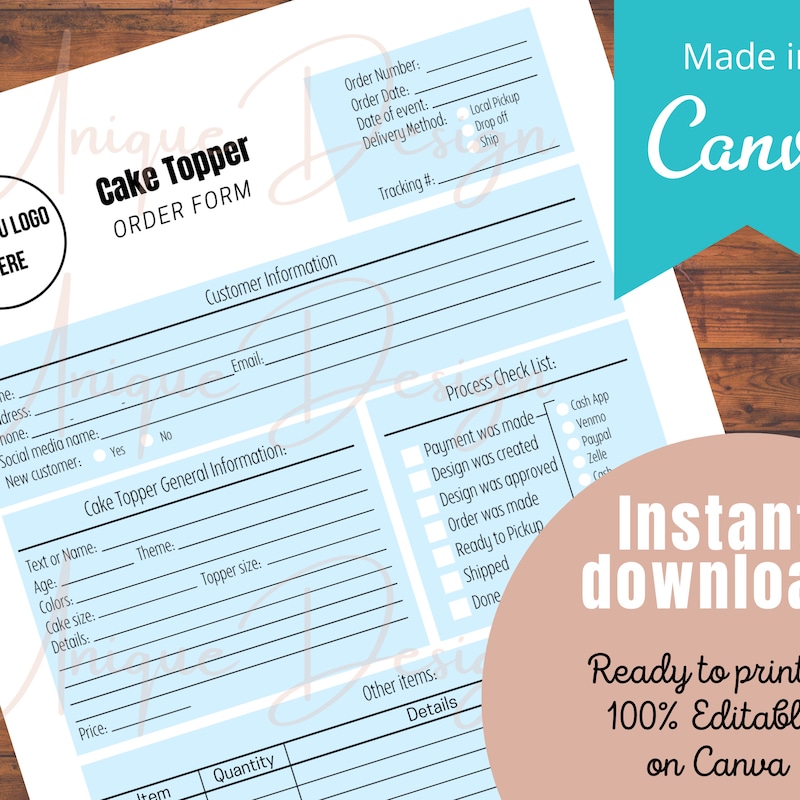 Cake Order Form Canva - Etsy